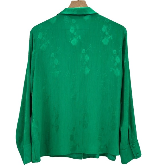 NEW Zara Floral Jacquard Long Sleeve Button Down Shirt Solid Green Blouse | XL - Picture 3 of 7